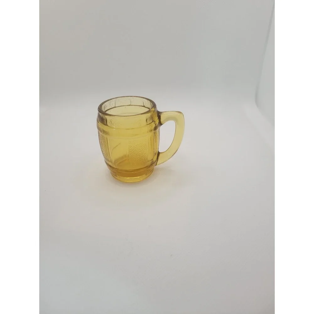 Vintage Amber Glass Barrel Shot Glass Mini Mug Tavern Style Barware 2.25 Inch
